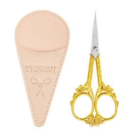 Tijeras clásico de acero inoxidable, pequeñas tijeras de costura y ganchillo para costura, manualidades y trabajos artísticos, herramienta manual de manualidades con funda de piel sintética (dorado)