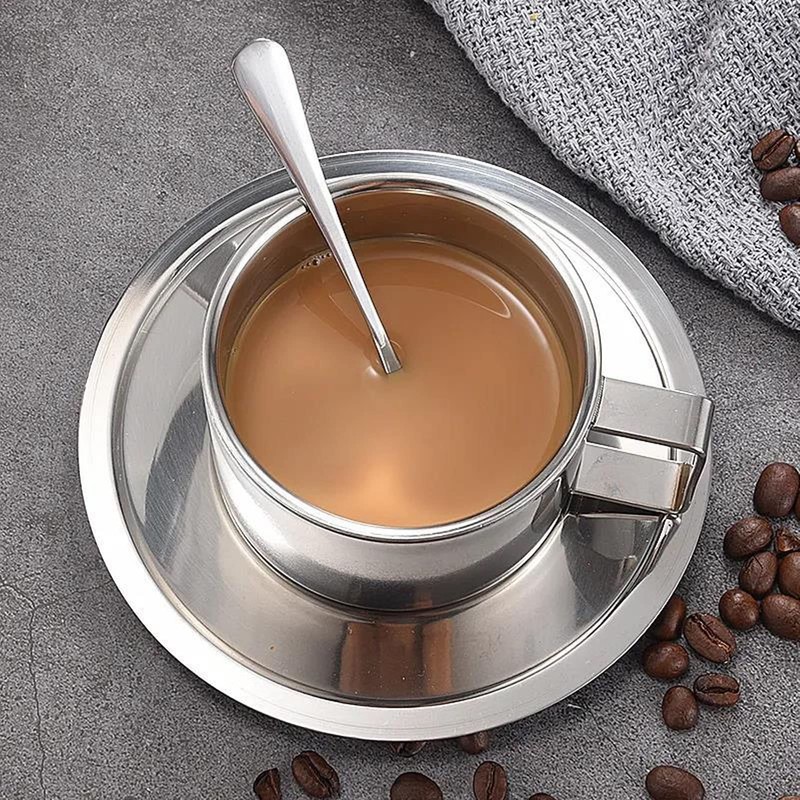 MUNEFE Stainless Steel Coffee Cup Set, Double Walled Espressos Cups,