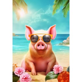 America Forever Tropical Beach Summer Funny Pig Garden Flag 12.5 x 18 inch Double Sided Cute Pink Pig Floral Coastal Yard Outdoor Decor