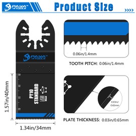 PAYA TOOLS Multifunction High Carbon Steel Standard E-Cut 1-3/8" Oscillating Saw Blades, Universal Fit Multitool Blades for Wood, PVC, Drywall (10-Pack)