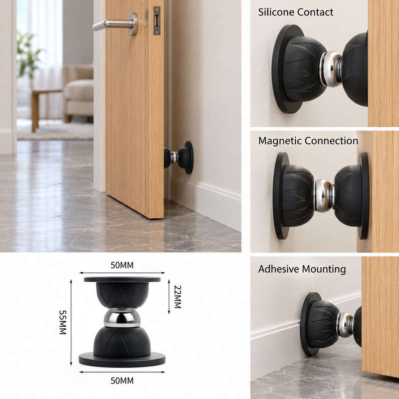 Magnetic Door Stopper for Bedroom and Home – Adhesive No-Drill