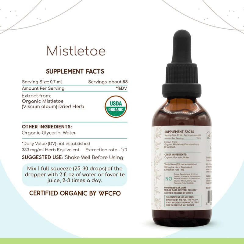 HerbEra Mistletoe B60 USDA Organic Tincture | Alcohol-Free Extract, High-Potency