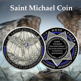 ASmileIndeep St Michael Police Challenge Coin, Saint Michael Police Officers Prayer Coin Thin Blue Line Law Enforcement Challenge Coins Collectible Gift (1PCS)
