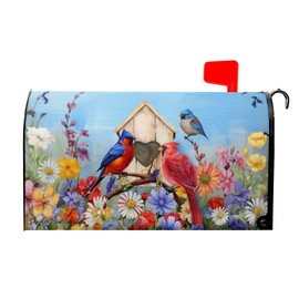 Spring Summer Birds Mailbox Cover Magnetic Standard Size 21" L x18 W Cardinal Welcome Magnetic Mailbox Covers Summer Mailbox Cover Wrap Post Letter Box Cover Decorations for Home Garden Yard Outiside