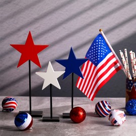 FairySandy 3 Pcs Patriotic Decorations 4th of July Day Table Signs Decoration Wooden Star Table Decoration Independence Day Blocks Tiered Tray Decor Freestanding Table Signs(Simple Style)