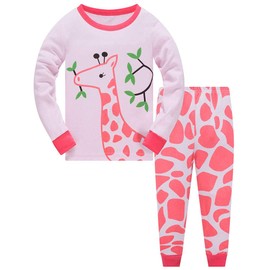 TEDD Girls' Pyjamas, Cotton, Cute, Unicorn, Long Sleeves, Two-Piece Pyjamas Set, Kids’ Sleepwear, Winter, Christmas, Sizes 1-12 Years, giraffe