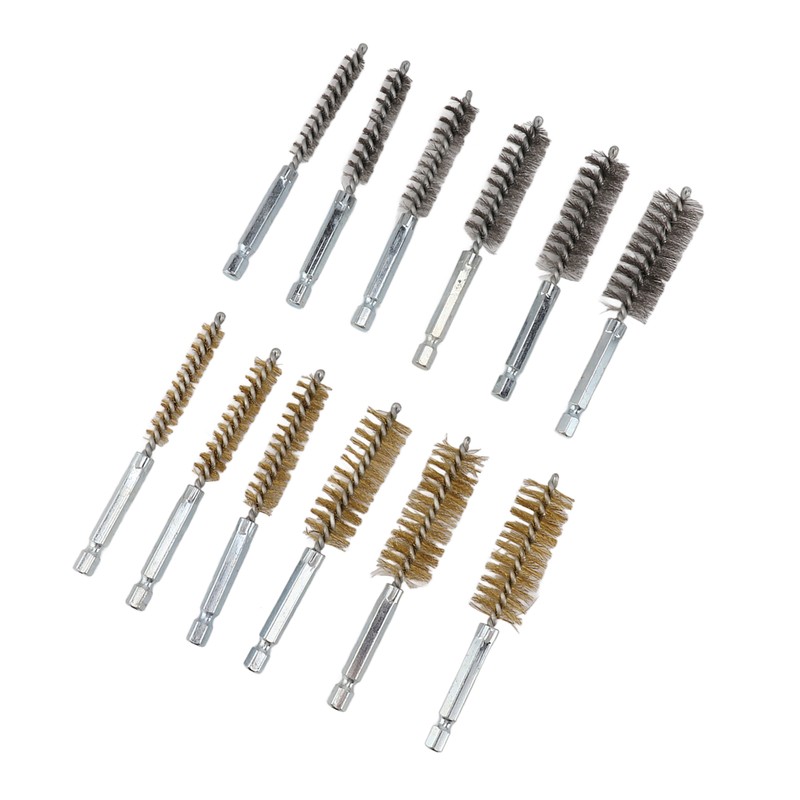 12PCS Bore Brush Copper and Iron 304 Stainless Steel Bristles
