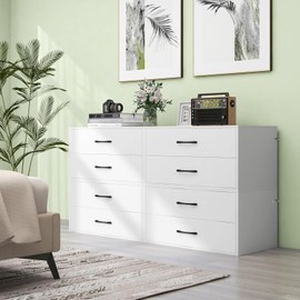 POWERSTONE 2 Drawers Wooden Organizer, Storage Cabinets Under Desk Storage Small Dresser with Drawers for Living Room, Office Home, White