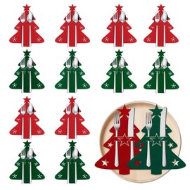 20 Pcs Christmas Tree Cutter Fork Bag Cutlery Holders Red Green Tableware Decorations Felt Cloth Xmas Party Table Decor