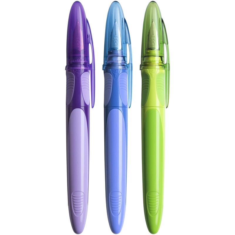 BIC EasyClic Assorted Colour Fountain Pens (Pack of 2), Blue,Green,Red,Pink