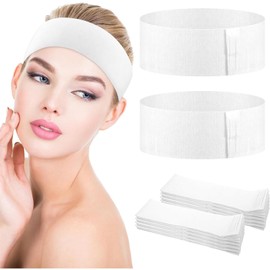 NINFEIQI 20 Pieces Disposable Spa Facial Headbands, Non-woven Elastic Facial Headband, Soft Skin Care Hair Band with Adjustable Magic Tape for Beautician Salon Esthetician Supplies