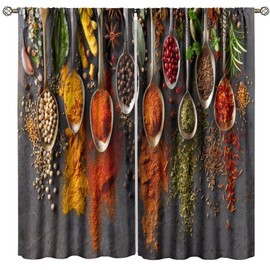HZOHNAGO - Cortinas de cocina para condimentos, coloridas y rústicas, diseño de especias, diseño de alimentos, para ventana, para recámara, sala de estar, 42 x 45 pulgadas