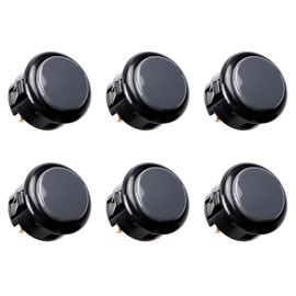 SANWA 6 pcs OBSF-30 Original Push Button 30mm - for Arcade Jamma Video Game & Arcade Joystick Games Console (Black & Gray) S@NWA