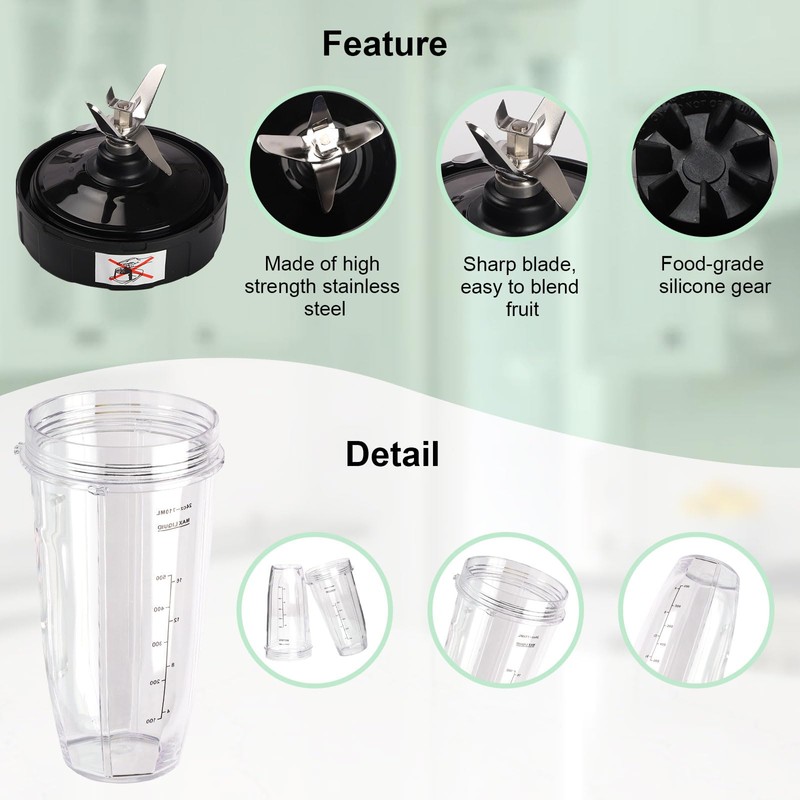 Blender Replacement Parts, 2pcs 24oz Cups with to-Go Lids and