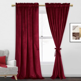 JIUZHEN Velvet Curtains Soundproof Room Darkening Curtains/Drapes for Living Room/Bedroom/Party/Wedding, Set of 2 Panels, 52 x 90 inches, Wine Red
