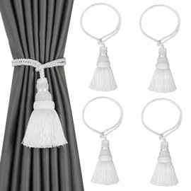 Fenghuangwu 4 Pack Curtain Tie Backs Rope Tassels for Curtains Drape tiebacks Handmade Outdoor Home and Outdoor Decorative(White,4p)