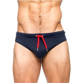 Top Spot Apparel Men's Micro Low-Rise Swim Briefs, Solid Color (L, Navy Blue)