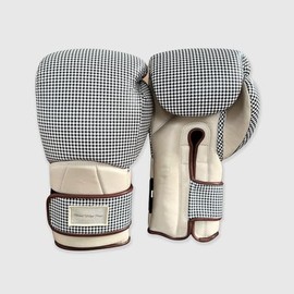 Modest Vintage Player Elite Houndstooth Leather Boxing Gloves (Strap Up) - Cream 14oz