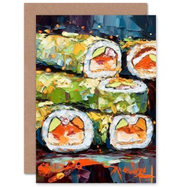 Artery8 California Roll Sushi Food Lover for Him or Her Man Woman Birthday Thank You Congratulations Blank Art Greeting Card