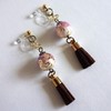 Non-pierced resin earrings, Japanese flowers, arabesque, gold wire, beads and