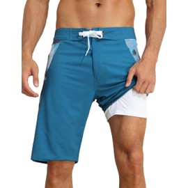 Unitop - Traje de baño para hombre con forro de compresión de 9 pulgadas, pantalones cortos de verano con bolsillo, Azul, 32