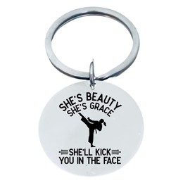 Taekwon-do Keychain, She's Beauty She's Grace She'll Kick You In The Face Taekwondo Keychain, Taekwon-do Keychain Gift, Taekwon-do Gift for Taekwon-doin Women, Stainless Steel Taekwon-do Keychain
