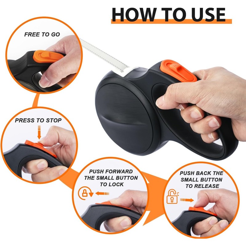 Heavy-Duty Retractable Dog Leash 16-Foot - Auto-Brake & 360° Tangle-Free