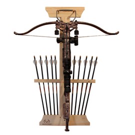Rush Creek Creations | Wall Mounted Bow and Arrow Display Rack for Hunting and Archery Accessories | Real Tree Crossbow Holder and 10-Arrow Storage | Bow Hanger for 1 Big Crossbow with Arrow Holders