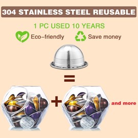CAPMESSO Coffee Capsule, Reusable Vertuoline Pod Refillable Vertuo Capsules Stainless Steel Compatible with Nespresso Vertuoline GCA1 and Delonghi ENV135S (2.5OZ-Double Espresso Cup(Small)