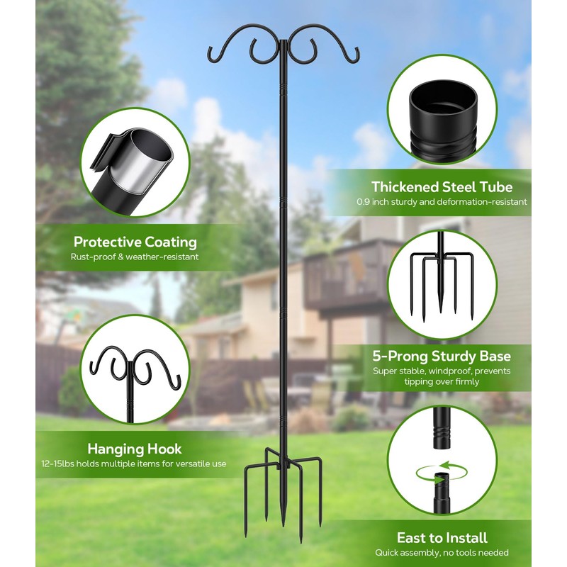 MoKo Double Shepherds Hooks, 88 in Bird Feeder Pole 0.9