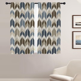 Coxila Abstract Window Curtains for Bedroom 42 x 63 Inch Rod Pocket Navy Blue Brown Gray Grey Beige Retro Vintage Rustic Home Living Room Treatment Set of 2 Curtain Panels Drapes