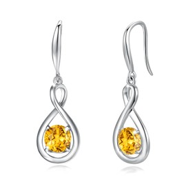 FANCIME Citrine Dangle Drop Earrings 925 Sterling Silver Dainty Infinity Yellow Topaz November Birthstone Earring Fine Jewelry Birthday Gifts for Her Women