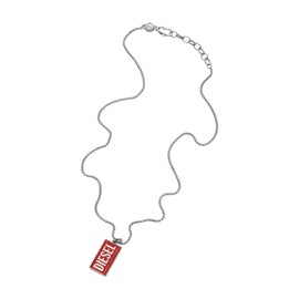 Diesel All-Gender Stainless Steel Dog Tag Pendant Necklace, Color: Silver/Red (Model: DX1368040)