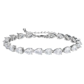 SWEETV Crystal Wedding Bracelets for Brides, Bridesmaids, Bridal Bracelets for Wedding, Rhinestone Cubic Zirconia Tennis Bracelet for Women Jewelry Gift, Silver