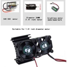 REhobby RC Motor Fan Radiator Aluminum Heat Sink Twin Cooling Fan for 1/10 RC Car 540/550 Track HSP HPI Wltoys Himoto Tamiya (Black)