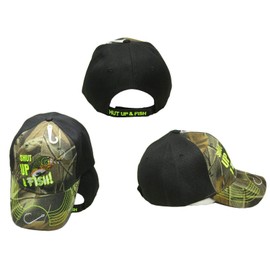 Trade Winds Shut Up and Fish Fishing Hook on Bill Black Camo Embroidered Cap CAP940 Hat