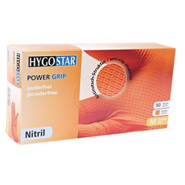 Hygostar Nitrile Power Grip Gloves, Powder-Free, Pack, Orange, 11/XXL, L: 24 cm, Disposable Gloves, Mechanic, Latex-Free, Fish Scale Structure, Pack of 50