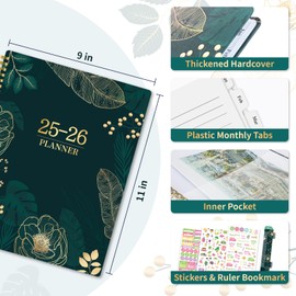 2025-2026 Planner Weekly and Monthly, Jul 2025 - Jun 2026, 8.5" x 11" Academic Planner with Tabs, Large Hardcover Agenda Planners with Spiral Binding, Green