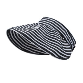 Weuiean TWKD-17 Women's Striped Cap, Sun Visor, UV Protection, Wide Brim, Chin Strap, UV Protection, Sun Protection, Folding, Black, Free size
