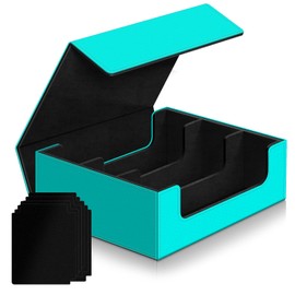 Card Deck Case for Trading Cards,Card Storage Box Holds 1800+ Single Sleeved Cards,PU Leather Magnetic Closure Commander Card Boxes Magic Card Holders Fit for Game Sport Cards (Sky Blue&Black)