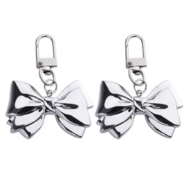 Bag Charms for Handbags Y2k Silver Bow Keychain Charms for Women Girls Y2k Keychain Accessories for Backpacks Bags Purse Charms for Handbags Silver Bow Bag Charm Cute Kawaii Keychain for Car Keys 2pcs