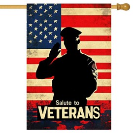 HOMETITUTE Veterans Day Garden Flag 28 x 40 Inch Double Sided House Flag with American Flag and Soldier Salute Design for Outdoor Yard Porch Memorial Patriotic Decor