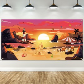 VBS 2025 Breaker Rock Beach Backdrop Decorations Lighthouse Background Sign Rocky Beaches Banner Sunday School Photo Background for Summer Camp Back to Schools Vocation Party Indoor Outdoor Supplies
