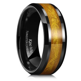 King Will Tungsten Rings For Men 8mm Black Engagement Rings Inlay Gold Sand Edge Polished Promise Rings For Guys Daily Wear Comfort Fit Size 8