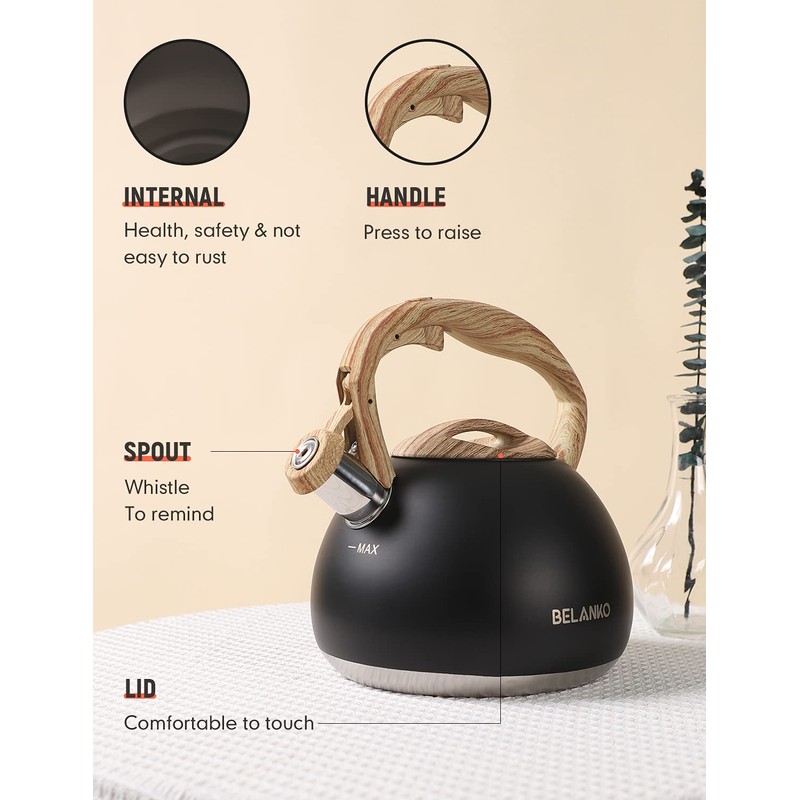Tea Kettle, BELANKO 102 OZ / 3 Liter Whistling Tea
