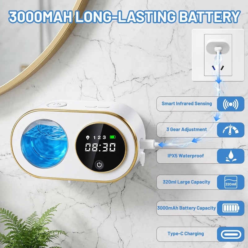 Automatic Soap Dispenser, 320ML Touchless Smart Hand Soap Dispenser, 3