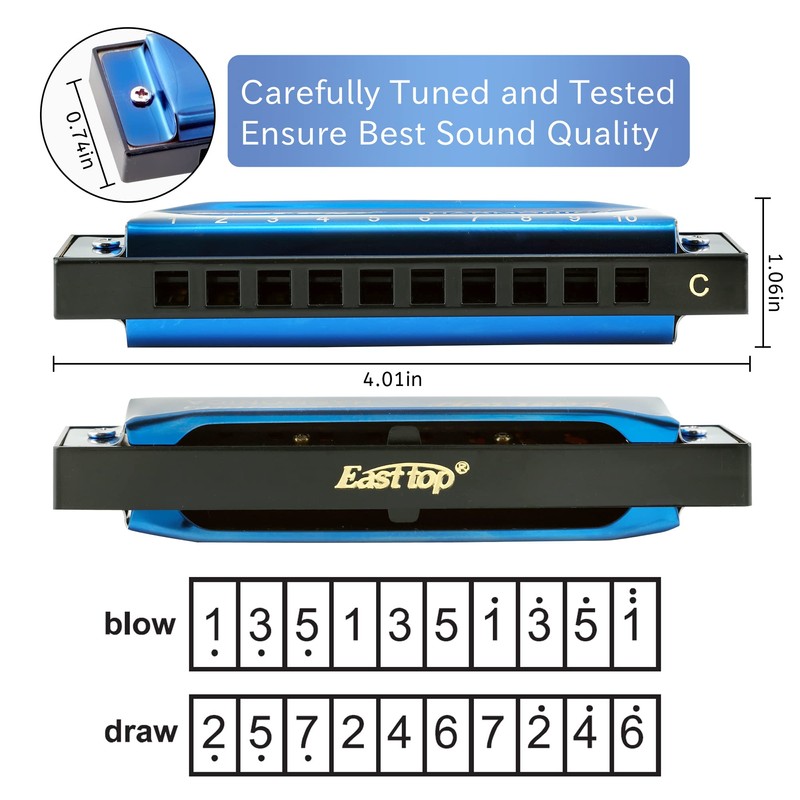 East top Blues Diatonic Harmonica in C, 10 Holes Blues