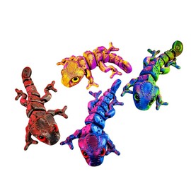 Jorkei 4pcs 3D Printed Chameleon, 3D Printed Animals Cool Chameleon, 3D Printed Animals with Flexible Joints, Stress Relief Fidget Toys for Adults, Home Office Decoration Desktop Toys