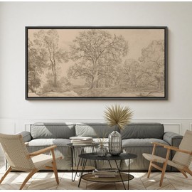 SIGNFORD Extra Large Framed Canvas Vintage Tree Line Pencil Drawing Classic Illustrations Modern Art Calm Warm for Living Room, Bedroom, Office - 60"x30"