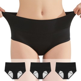 Women's Washable Urinary Incontinence Cotton Brief Underwear,Heavy Flow High Absorbency Leakproof Panties,S-5XL,3 Pack